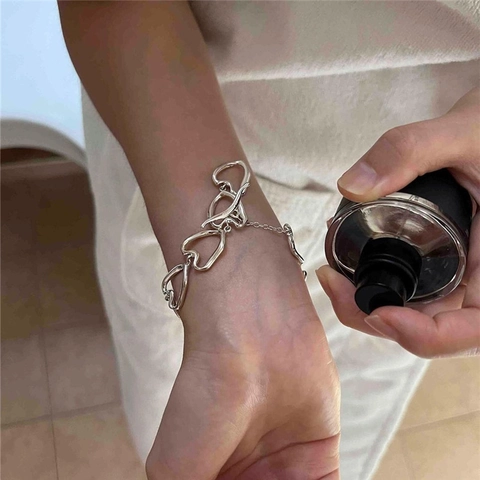Bracciale Cuore Argento Sterling 925 Maglia Irregolare Traforata Chiusura A T Minimalista Artistico Gioielli Vintage Da Donna