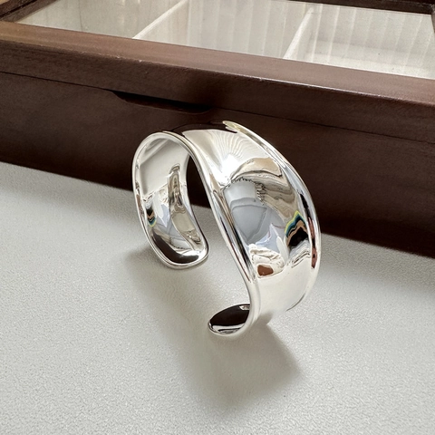 925 Sterlingsilber Unregelmäßiger Gebogener Armreif Damen Vintage Oxidiert Breit Offen Minimalistisch INS Modeschmuck