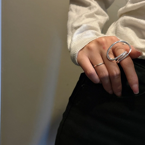 925 Sterling Silver Irregular Intertwined Line Open Ring Minimalist Abstract Geometric Finger Ring For Women Jewelry