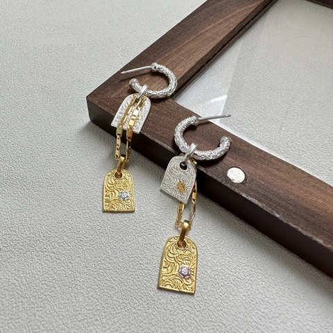 925 Argento Sterling Vintage Volute Fiore Orecchini Pendenti Oro Argento Bicolore Strass Orecchini per Donna Gioielli Regalo