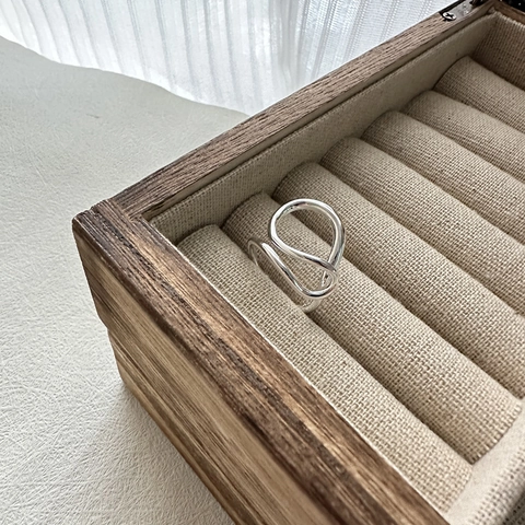 Anillo Abierto de Plata de Ley 925 Minimalista con Línea de Onda Irregular Para Mujer Vintage Pulido Geométrico Ajustable Joyería