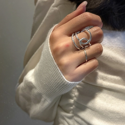 925 Sterling Silver Knot Ring For Women Vintage Minimalist Intertwined Lines Adjustable Open Finger Ring Geometric Fashion Jewelry