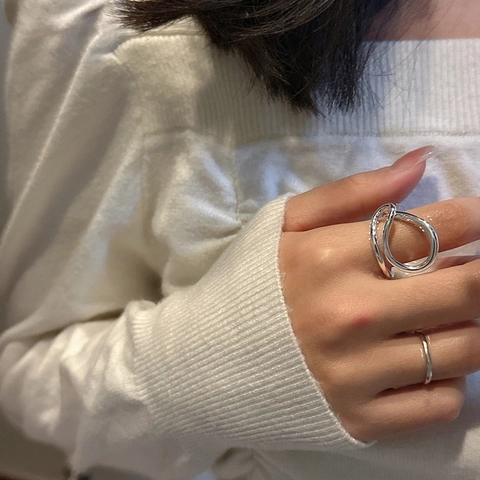 Anillo Abierto de Plata de Ley 925 Minimalista con Línea de Onda Irregular Para Mujer Vintage Pulido Geométrico Ajustable Joyería