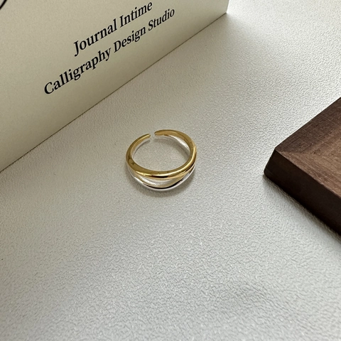 S925 Sterlingsilber Koreanisches Nischendesign Gold Silber Kontrast Welle Offener Ring Minimalistisch Verstellbarer Geometrischer Fingerring Damen