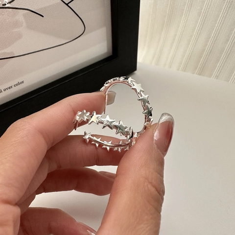 Orecchini a Cerchio con Stella in Argento Sterling 925 per Donna Stile Coreano Semplice Design a Stella a Cinque Punte Gioielli di Moda