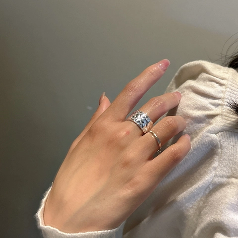 S925 Sterlingsilber Gesteppt Rautenmuster Offener Ring Für Damen Minimalistisch Poliert Verstellbar Nische Design Fingerring