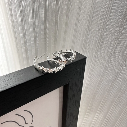 Orecchini a Cerchio con Stella in Argento Sterling 925 per Donna Stile Coreano Semplice Design a Stella a Cinque Punte Gioielli di Moda