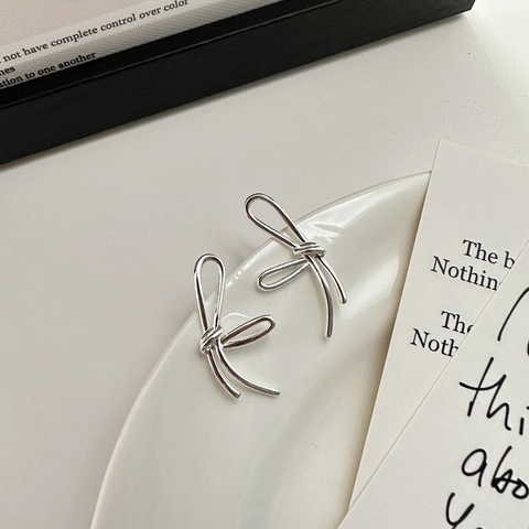 S925 Sterling Silver Bowknot Stud Earrings For Women Korean Style Polished Ribbon Knot Minimalist Fashion Jewelry Earring Gift