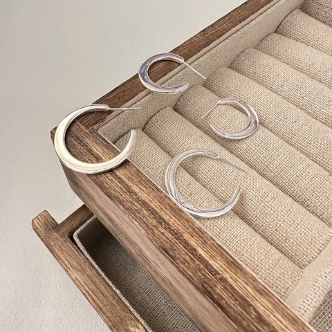 Orecchini a Cerchio S925 in Argento Sterling a Forma di C per Donna Minimalisti Lucidati Orecchini a Bottone Gioielli Regalo