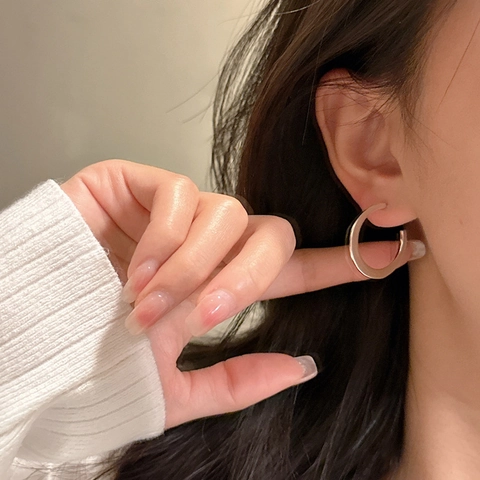 Orecchini a Cerchio S925 in Argento Sterling a Forma di C per Donna Minimalisti Lucidati Orecchini a Bottone Gioielli Regalo