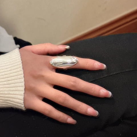 S925 Sterlingsilber Minimalistisch Oval Geometrisch Offen Ring Für Damen Koreanischer Stil Nischen Design Poliert Verstellbar Fingerring Schmuck