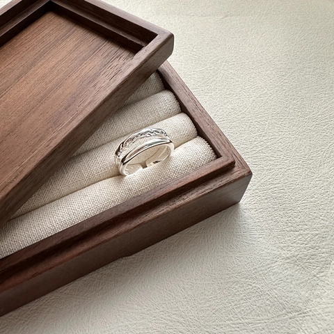 S925 Sterling Silver Double Layer Textured Open Ring For Women Minimalist Vintage Geometric Adjustable Finger Ring Jewelry