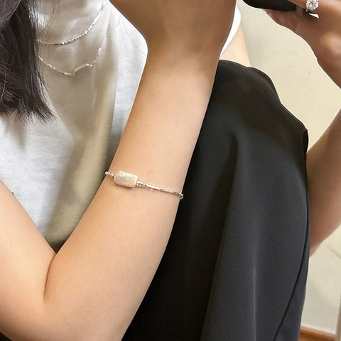 S925 Sterlingsilber Unregelmäßige Barock Künstliche Perle Halskette Für Damen Minimalistische Geometrische Schlüsselbeinkette Vintage Schmuck