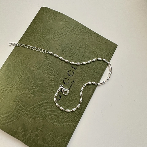 Bracciale in Argento Sterling 925 con Grani di Riso per Donna Stile Coreano Minimalista Catena con Grani Ovali Regolabile Gioielli di Moda