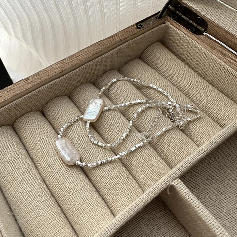 925 Sterling Silver Baroque Artificial Pearl Bracelet For Women Minimalist Korean Style Square Bead Chain Jewelry Gift