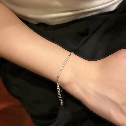 Bracciale in Argento Sterling 925 con Grani di Riso per Donna Stile Coreano Minimalista Catena con Grani Ovali Regolabile Gioielli di Moda
