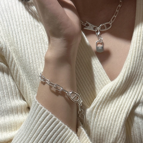 925 Sterlingsilber Schweinenase Kette Armband Für Damen Retro Minimalistisch Industrie Stil Polierter Handschmuck Zubehör