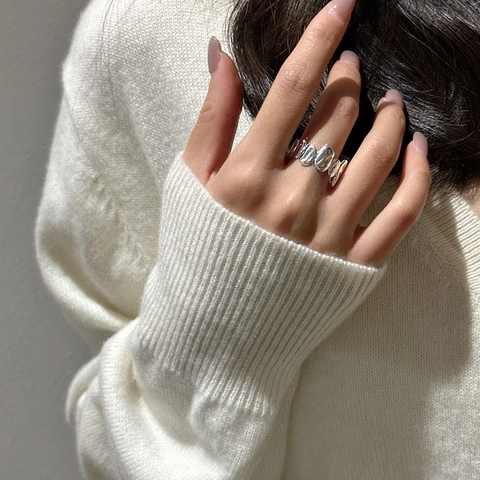 S925 Sterlingsilber Ring Für Damen Unregelmäßige Textur Offener Verstellbarer Ring Minimalistischer Lava Stil Modeschmuck Ring