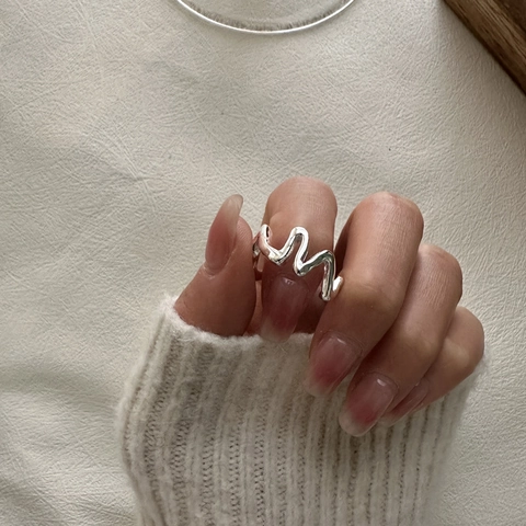 Anello a Onda in Argento Sterling S925 per Donna Irregolare Minimalista Regolabile Anello Aperto Gioielli di Moda Regalo
