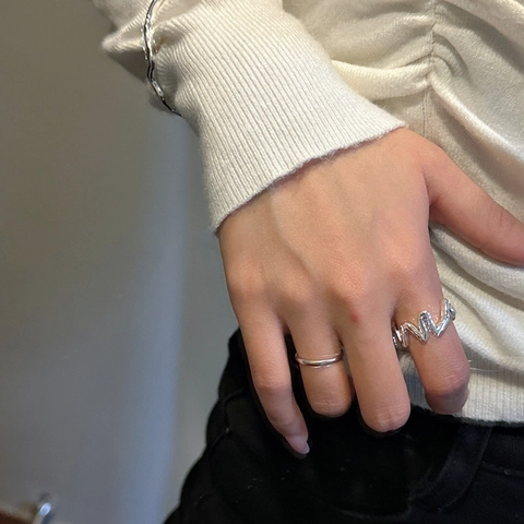 Anello a Onda in Argento Sterling S925 per Donna Irregolare Minimalista Regolabile Anello Aperto Gioielli di Moda Regalo