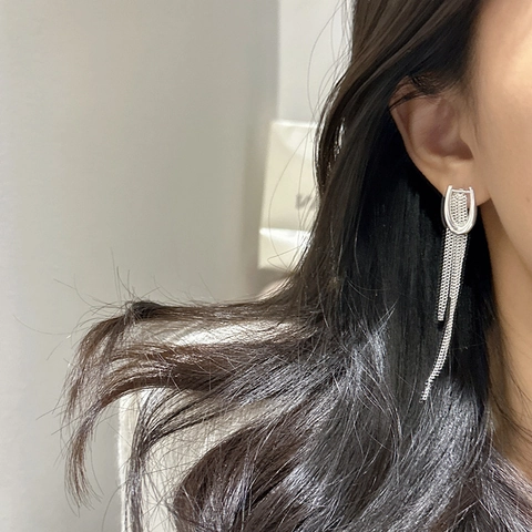 Boucles d'Oreilles Longues à Glands en Forme de U en Argent Sterling S925 pour Femmes Bijoux Boucles d'Oreilles Pendantes en Chaîne d'Argent Polie