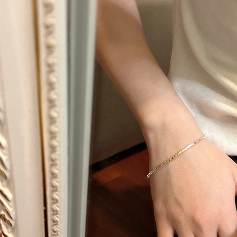 Sterling Zilver Geometrische Crushed Zilver Armband Voor Dames Minimalistisch Tweekleurig Goud Zilver Gepolijste Armband Sieraden
