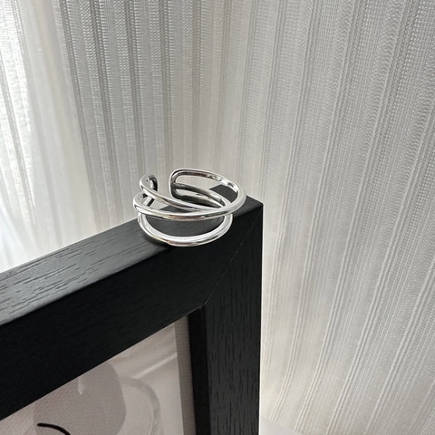 S925 Sterlingsilber Mehrschichtig Verschlungen Offener Ring Für Damen Minimalistisch Geometrische Linien Verstellbar Fingerring Schmuck