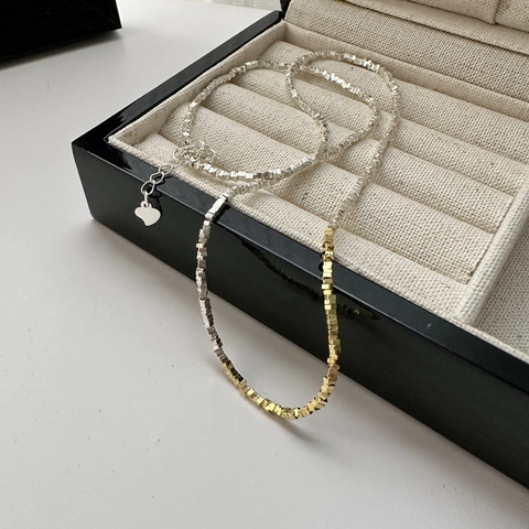 S925 Sterling Zilver Broken Silver Halsketting Goud Zilver Tweekleurig Minimalistische Sleutelbeenketting Geometrische Sieraden Dames