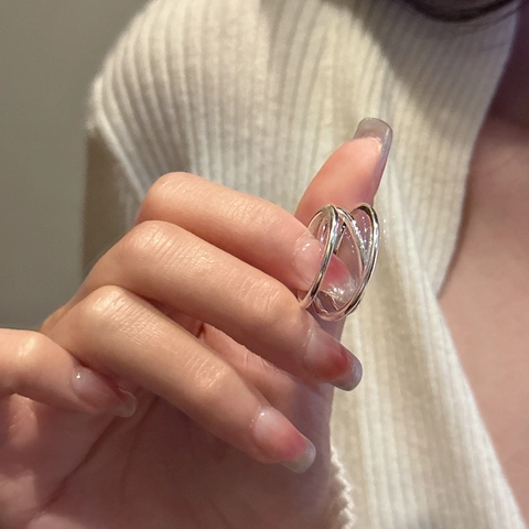 S925 Sterlingsilber Mehrschichtig Verschlungen Offener Ring Für Damen Minimalistisch Geometrische Linien Verstellbar Fingerring Schmuck