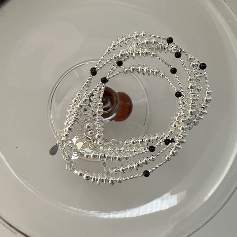 925 Sterlingsilber Armband Für Damen Minimalistisch Handgeperlt Schwarzer Achat Armband Verstellbar Poliert Modeschmuck Geschenk