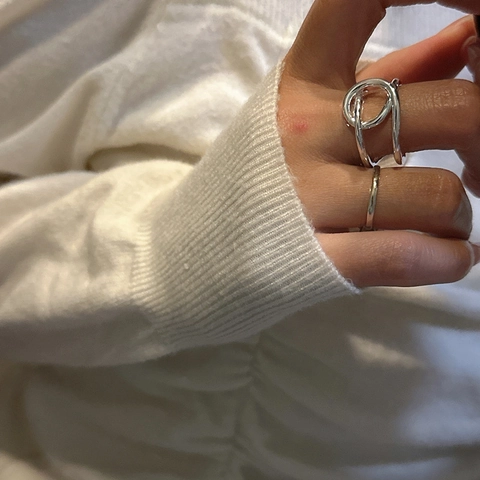 925 Sterling Silver Double Layer Line Ring For Women Minimalist Twisted Knot Open Adjustable Geometric Korean Vintage Ring