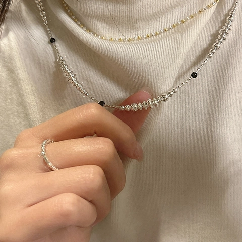 Collana in Argento Sterling S925 con Perline di Agata Nera per Donna Catena a Clavicola Minimalista Vintage Gioielli Regalo