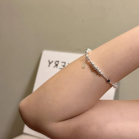 925 Sterlingsilber Armband Für Damen Minimalistisch Handgeperlt Schwarzer Achat Armband Verstellbar Poliert Modeschmuck Geschenk