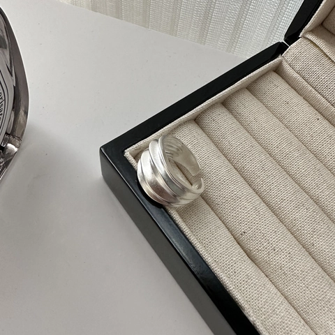Anillo Ancho Mate de Plata de Ley 925 Minimalista para Mujer Capas Múltiples Geométrico Ajustable Joyería de Moda