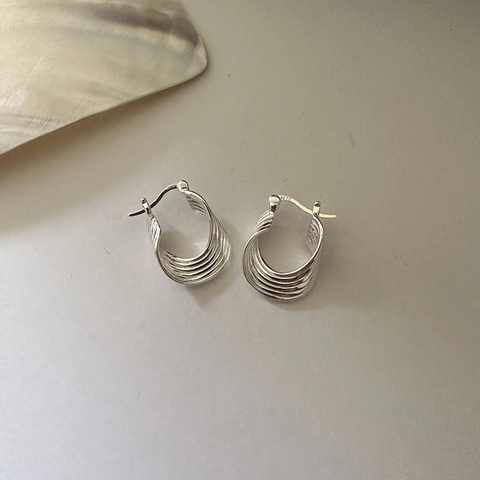 Vintage 925 Sterling Silver Line Stripe Hoop Earrings For Women Minimalist Geometric Curved Ear Buckle Fashion Jewelry Gift
