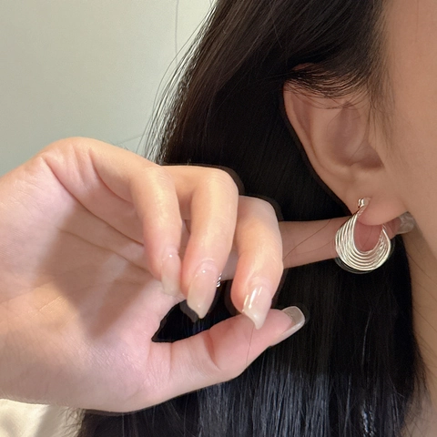 Vintage 925 Sterling Silver Line Stripe Hoop Earrings For Women Minimalist Geometric Curved Ear Buckle Fashion Jewelry Gift