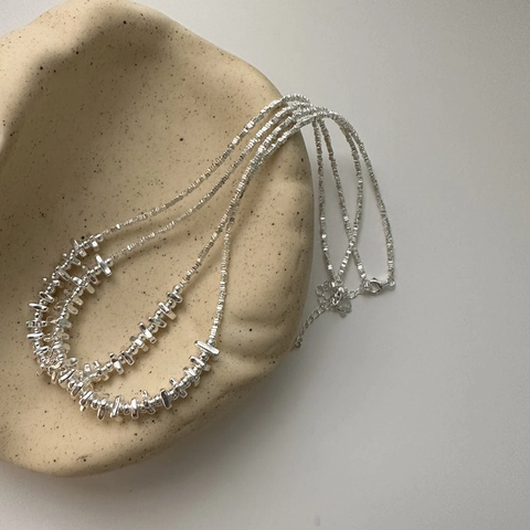 Collana in Argento Sterling 925 Argento Frantumato Irregolare per Donna Minimalista Moda Pendente Geometrico Gioielli da Collo
