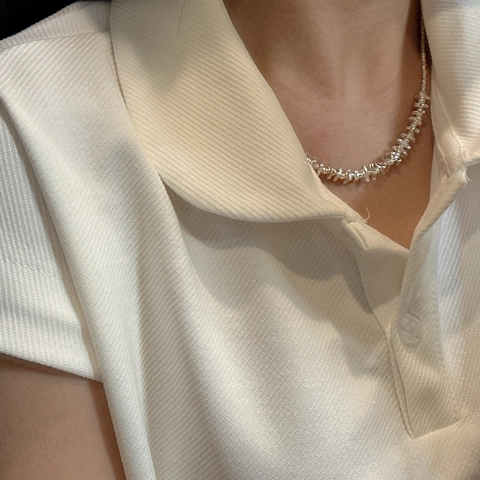 Collana in Argento Sterling 925 Argento Frantumato Irregolare per Donna Minimalista Moda Pendente Geometrico Gioielli da Collo