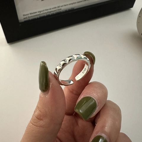 Anillo Ajustable Abierto de Plata de Ley S925 Diseño Coreano para Mujer Retro Geométrico Texturizado Minimalista Joyería