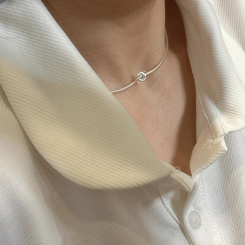 Collana a Catena a Serpente in Argento Sterling S925 Minimalista per Donna Girocollo Semplice con Fibbia a Nodo Gioielli Eleganti in Stile Coreano
