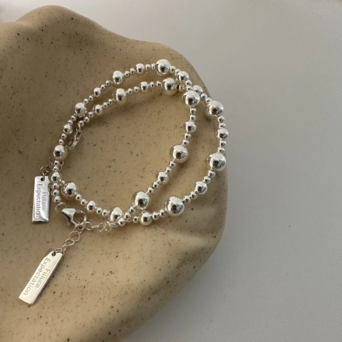 925 Sterling Silver Graduated Round Bead Bracelet For Women Minimalist INS Style Polished Finish Fashion Jewelry Adjustable Link Chain