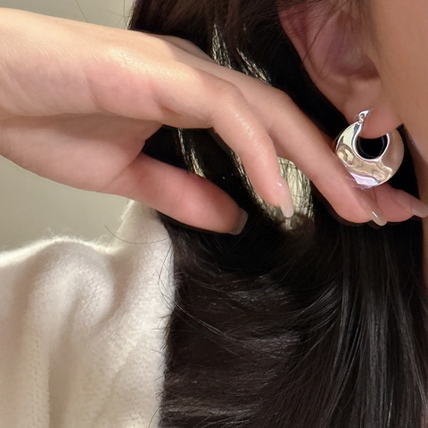 S925 Sterling Silver Hoop Earrings For Women Minimalist Polished Retro C-Shape Ear Buckle Korean INS Style Fashion Jewelry