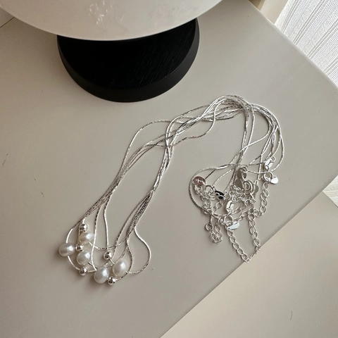 Collana con Perle Artificiali Minimalista in Argento Sterling S925 per Donna Gioielli con Catena a Serpente in Stile Rétro Francese Regalo