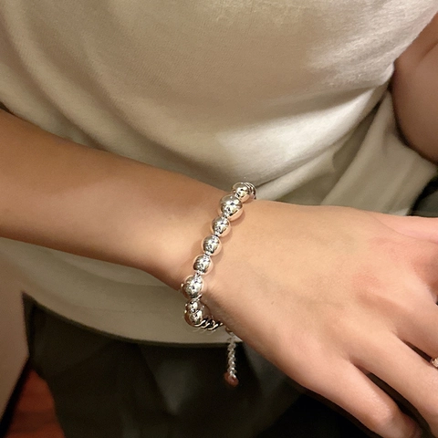 Pulsera de Plata de Ley S925 con Cuentas Redondas Degradadas para Mujer Diseño de Nicho Moda Minimalista Joyería de Cuentas de Plata