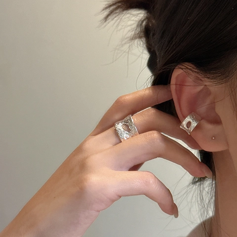 925 Sterlingsilber Strukturierte Hohl Ohrclips Damen Minimalistisch Unregelmäßig Geometrisch Ohne Loch Ohrringe Retro Schmuck