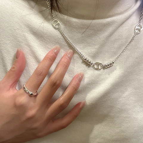 Collana in Argento Sterling S925 con Maglia Marina per Donna Catena Minimalista a Naso di Maiale con Perle Tonde Gioielli Moda