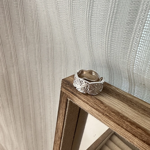 Anello Aperto Trapuntato in Argento Sterling S925 per Donna Gioielli Regolabili a Fascia Larga Geometrici Minimalisti