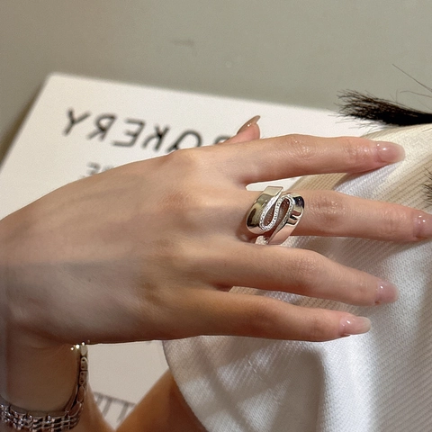 Anello Aperto a S in Argento Sterling 925 da Donna Retrò Geometrico con Strass Intarsiati Anello Regolabile Gioielli Regalo