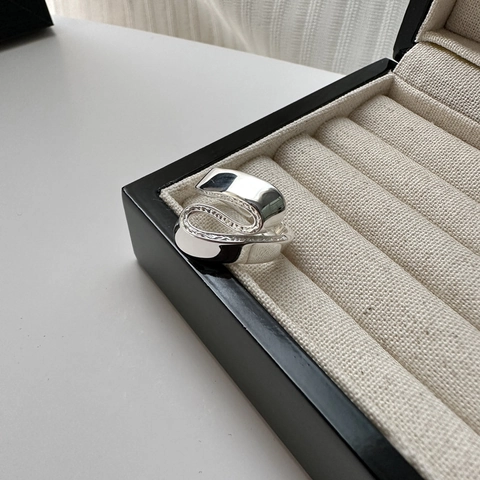 Anello Aperto a S in Argento Sterling 925 da Donna Retrò Geometrico con Strass Intarsiati Anello Regolabile Gioielli Regalo