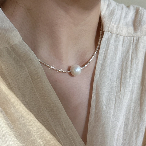 S925 Sterlingsilber Edison Süßwasserperle Halskette Vintage Französisch Elegant Zerkleinerte Silber Choker Für Damen Schmuck